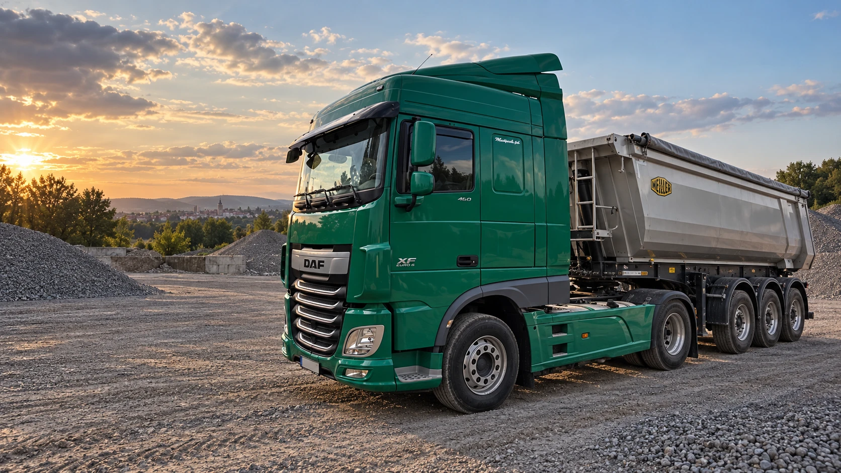 Wizualizacja zielonego DAF-a XF 460 z naczepą wywrotką Meiller
